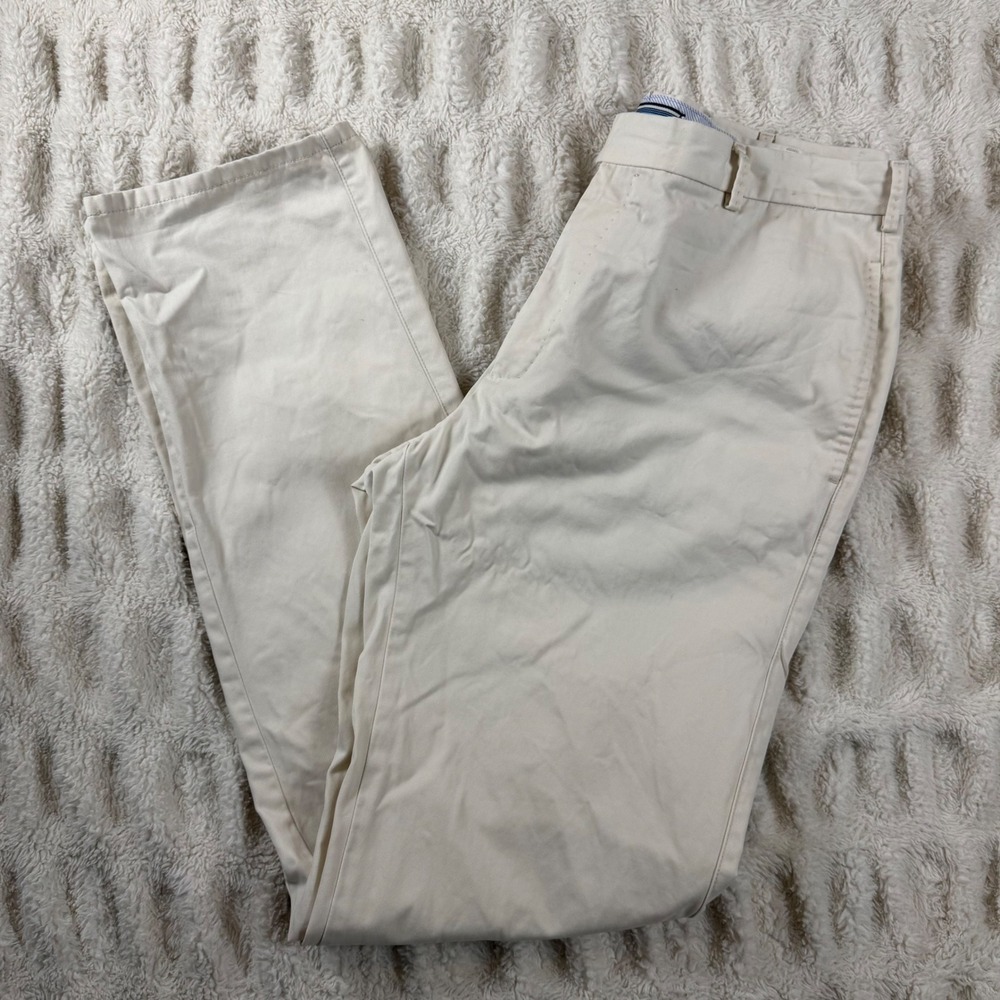 Peter Millar Mens Khaki Chino Pants Cream Straight Leg Size 35 Horseman Logo